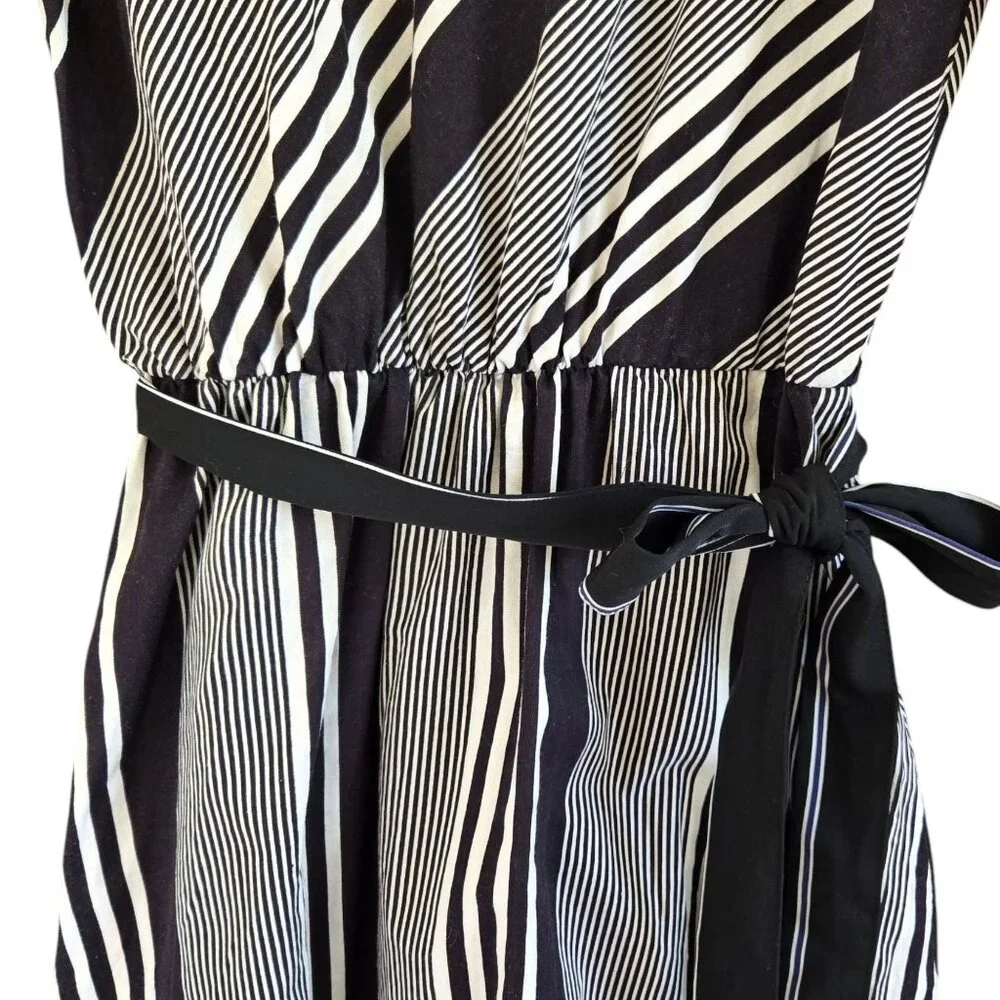 Vintage Brown & White Striped Midi Dress | Handmade 1980s Elastic Waist - Picture 10 of 16